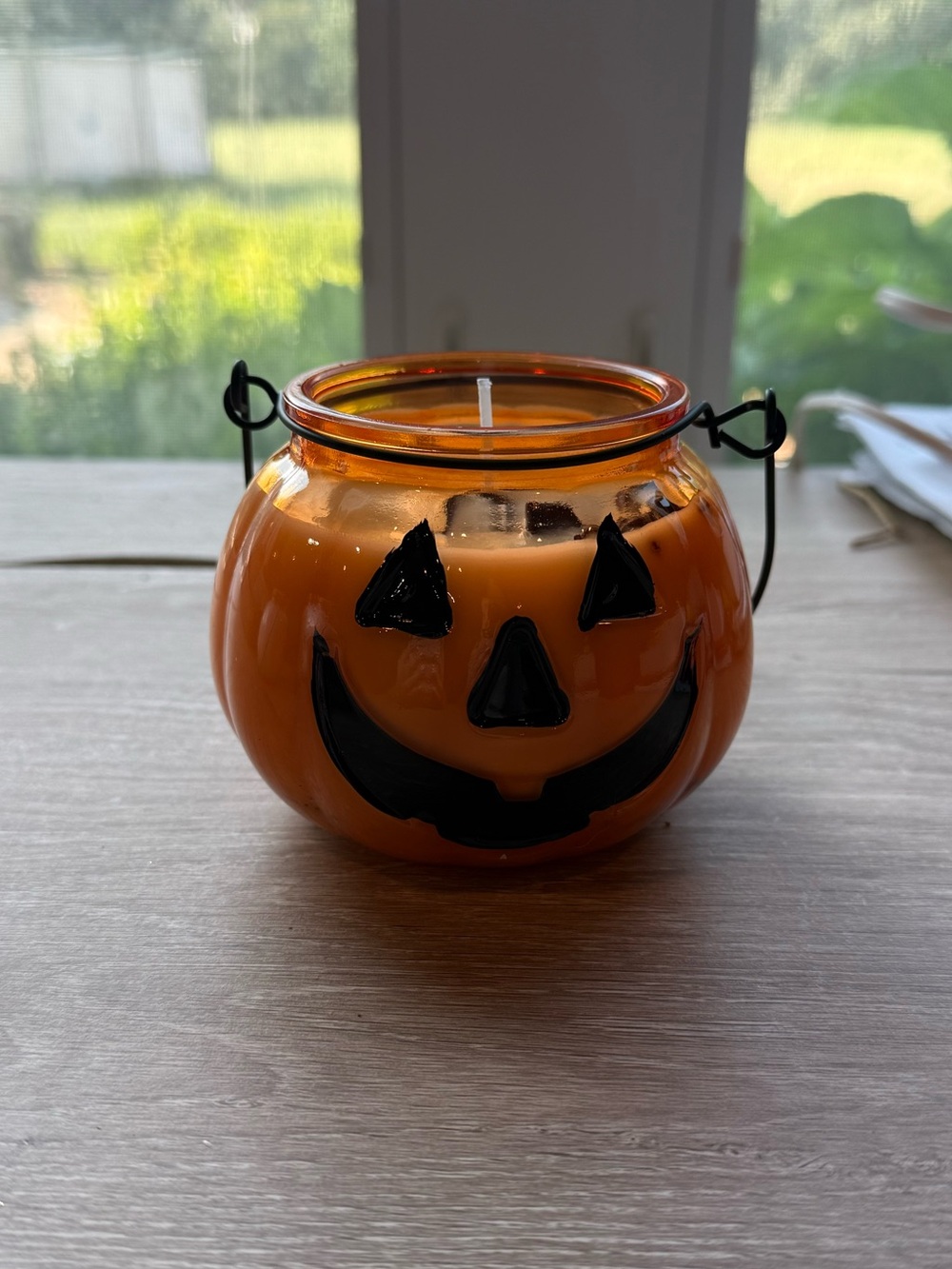 Halloween Pumpkin Glass Candle Holder - Orange Jack-O'-Lantern